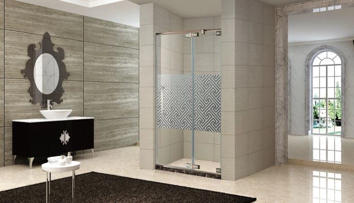 Frameless scharnierende douchedeur voor de doucheruimte in de hotel, 44 ~ 55 inch breedte, 3/8 inch glas, gouden chromen afwerking (KD3701)