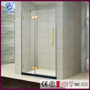 Frameloze scharnierende glazen douche -behuizing, gouden chroomhardware (KD3302)